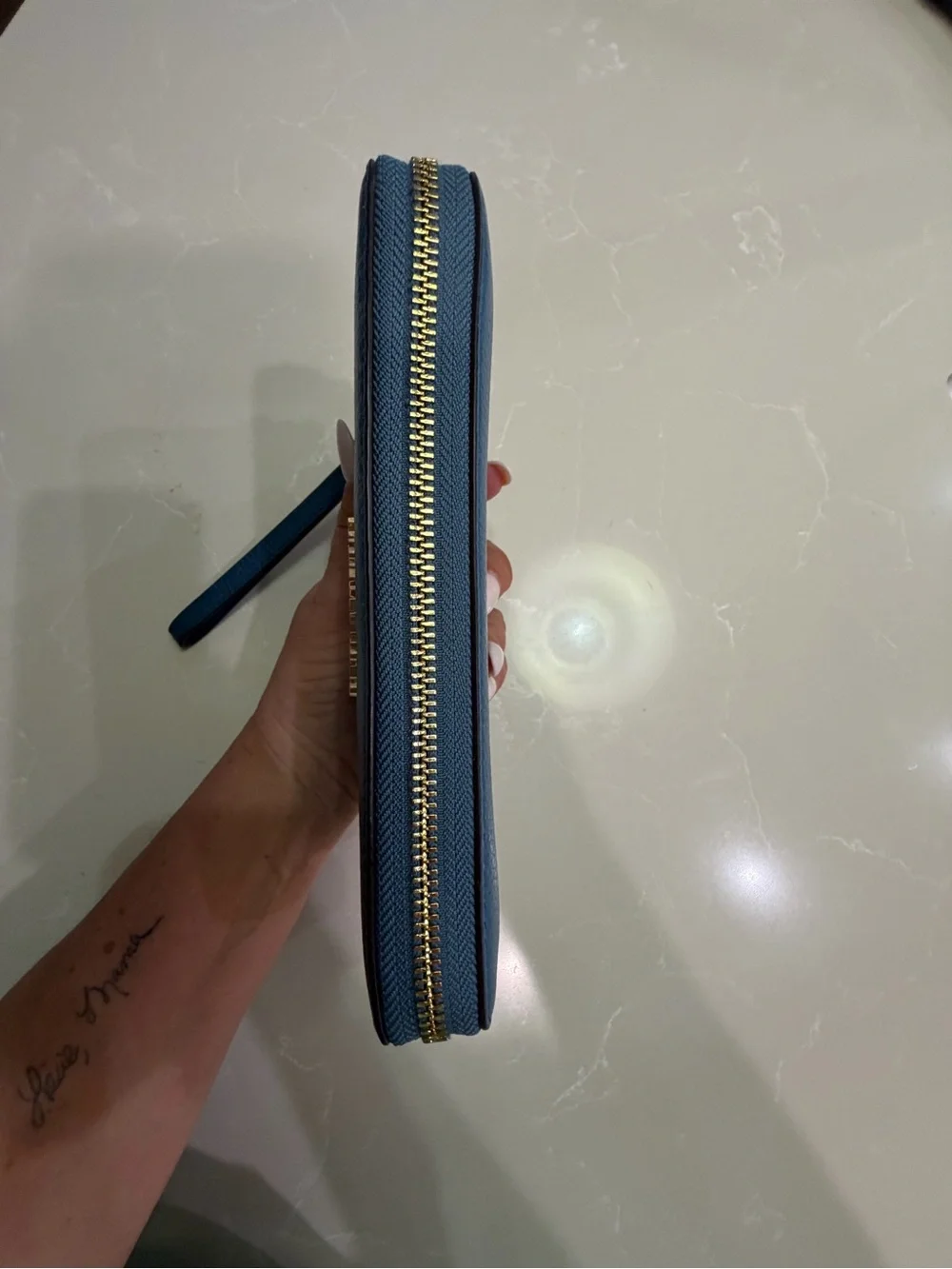 NWOT Michael Kors Blue Pebbled Leather Zip-Around Wristlet Wallet